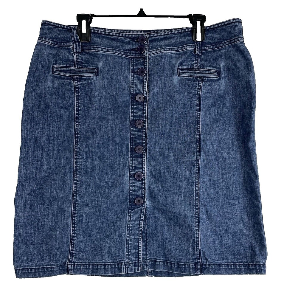 Westbound Button Front Denim Skirt Women 18 Blue Stretch Knee Length